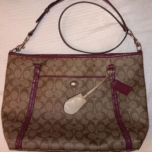 Coach Tan and Pink Signature Shoulder Bag